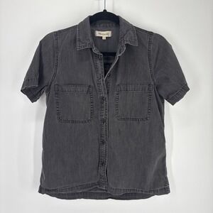 Madewell Shirt XS Black Washed Denim Button Front Short Sleeve